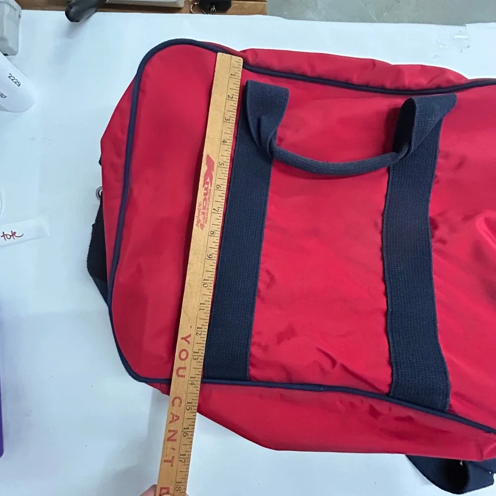 Lands' End Vintage Duffel Bag Carry-On Red Navy Blue Gorpcore Prep Made in USA